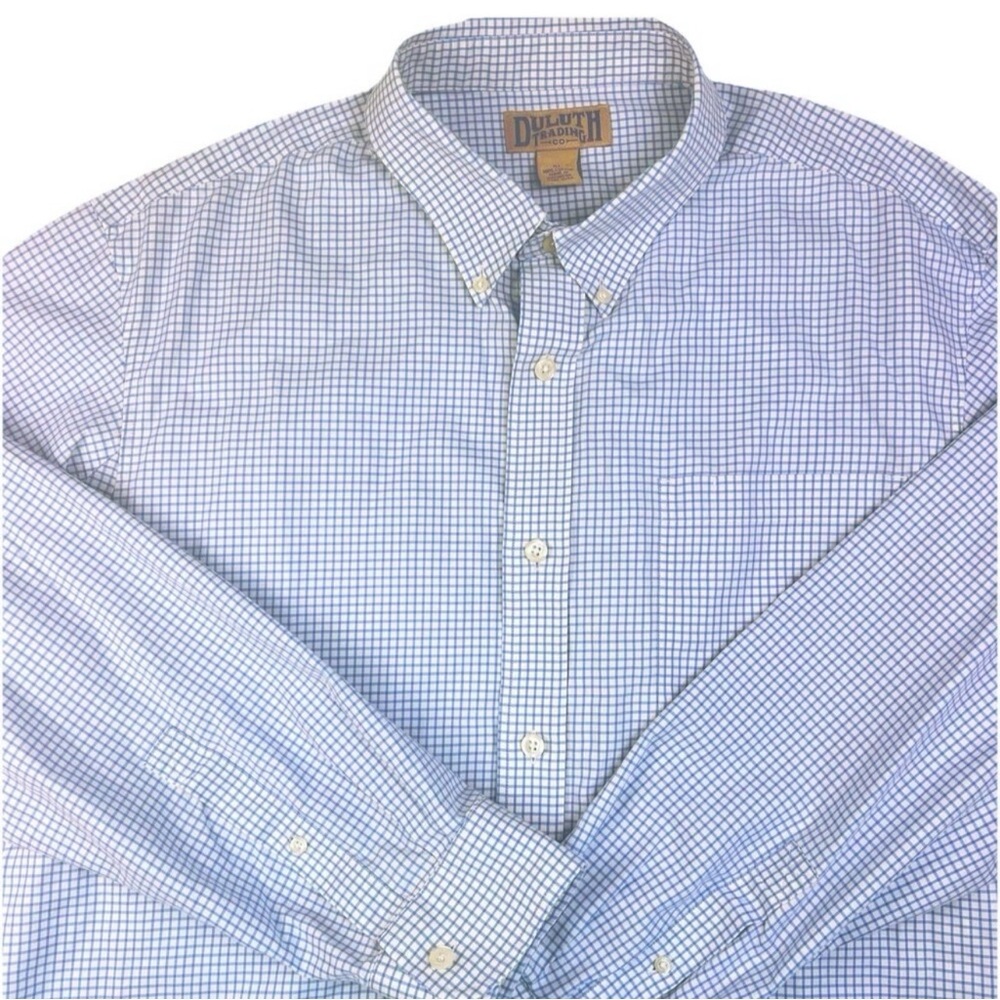 Duluth Trading Button-Down Shirt Men XL Blue Check Casual Cotton Long Sleeve